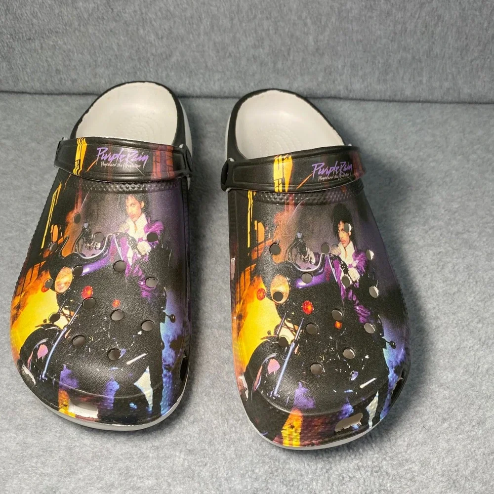 Purple Rain Prince Clogs Slides Mens 9 Womens 11.5 EU 45 Graphic Movie Rock Star